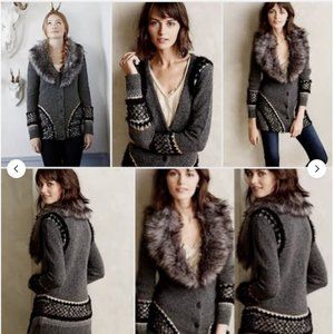 Anthropologie Sleeping on Snow Corby Lodge Cardigan Faux Fur Collar
